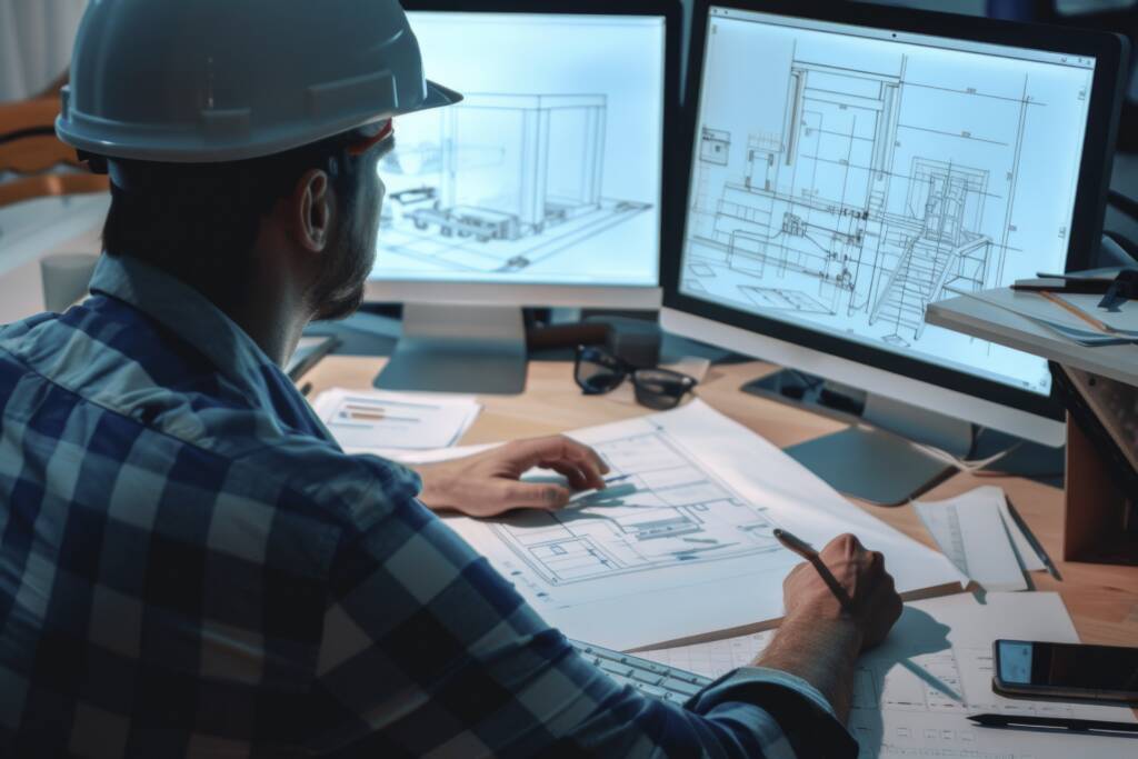 Offshore CAD drafter working on building plans